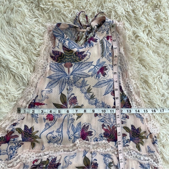 FREE PEOPLE SHE MOVES CHEMISE HIGH NECK LACE SLEEVELESS MINI FLOWER PRINT PINK M - Picture 4 of 10